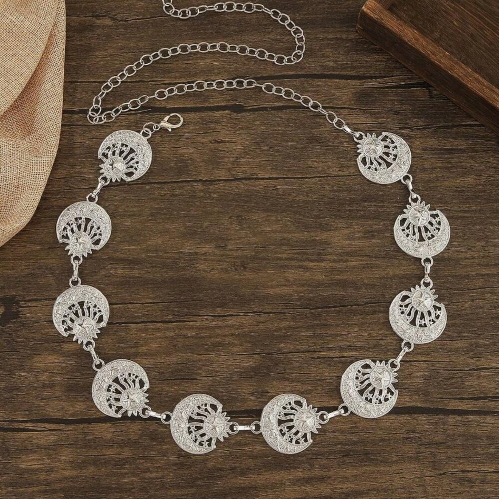 Retro Star, Sun & Moon Design Waist Chain with mushrooms boho hippie grunge goth